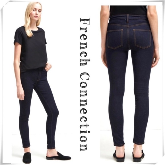 FRENCH Connection High Rise Skinny Legs Jeans in Ken Indigo Blue RN53372 New - Picture 1 of 8